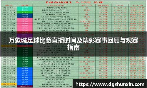 万象城足球比赛直播时间及精彩赛事回顾与观赛指南