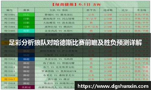 足彩分析狼队对哈德斯比赛前瞻及胜负预测详解